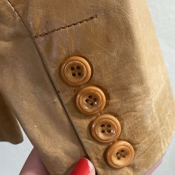 Vintage Y2K Zara Womens Tan Camel Distressed Soft Leather Jacket Coat - Picture 11 of 12